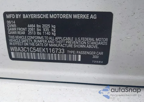 2014 BMW 328I z USA, uszkodzony, nr VIN WBA3C1C54EK116733